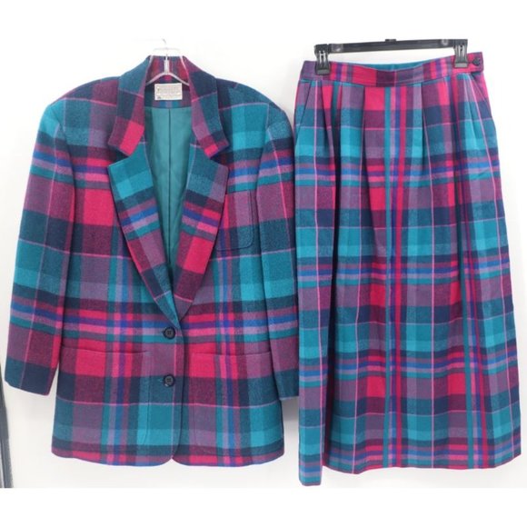 Pendleton Dresses & Skirts - Vintage pendleton women's 10 tweed virgin wool skirt set jacket plaid pleated